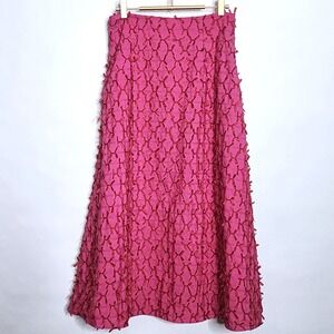 Pearl by Lela Rose A-Line Taffeta Maxi  Midi Skirt Pink with Red Bows Sz 8